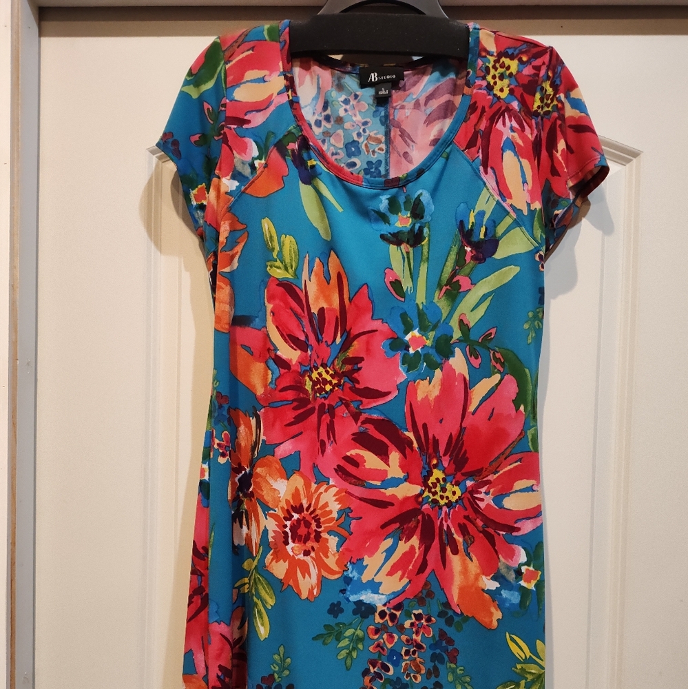 AB Studio Floral Midi Dress - Blue and Red